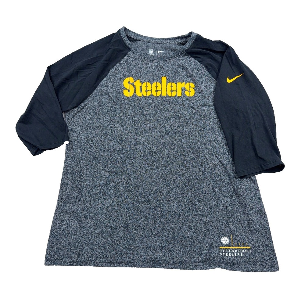 Nike Steelers Gray and Black Long Sleeve Raglan Tee with Yellow Logo